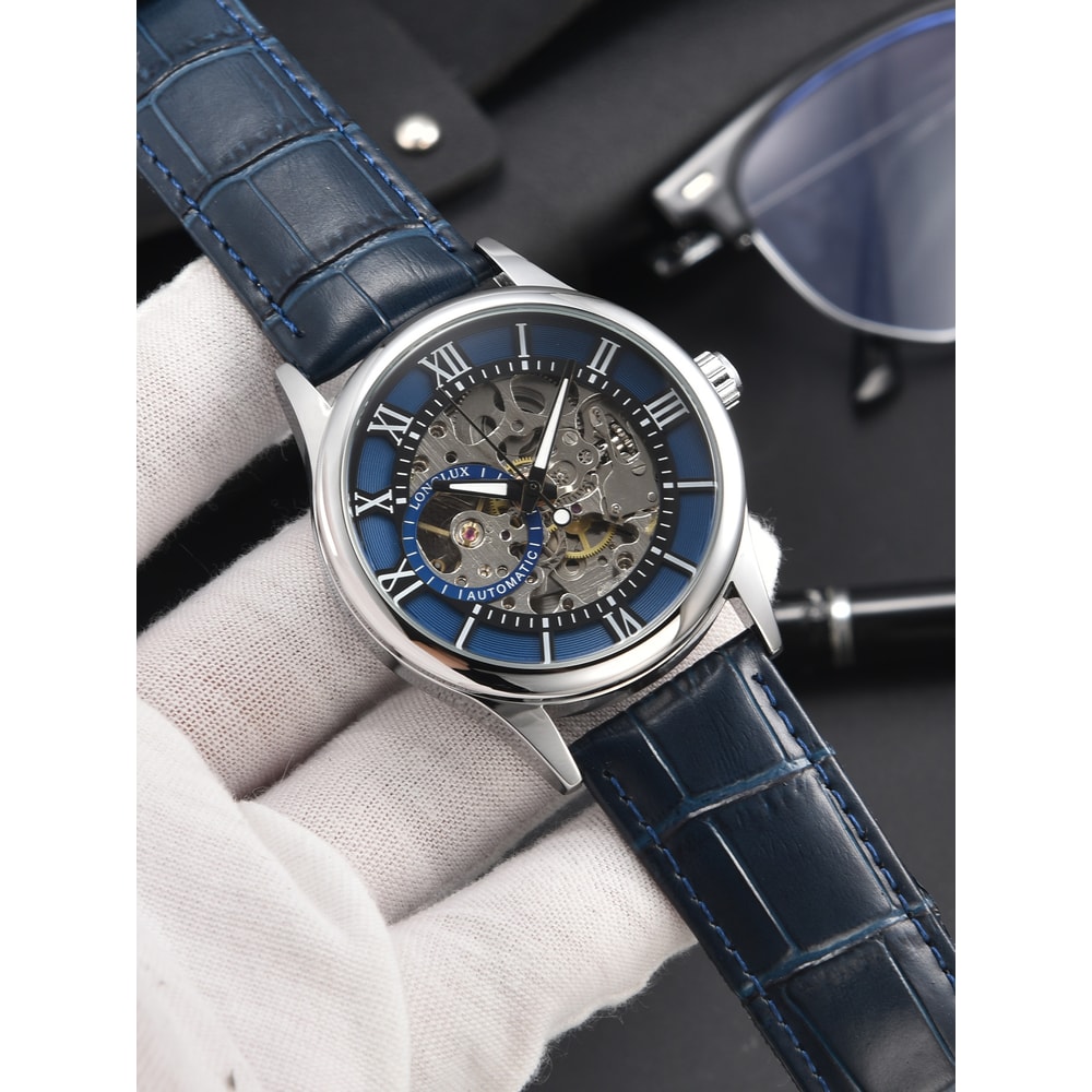 Waterproof Hollow Leather Mens Watch Automatic Mechanical Rome Watch 3