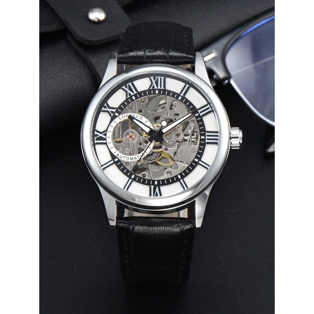 Waterproof Hollow Leather Mens Watch Automatic Mechanical Rome Watch 6