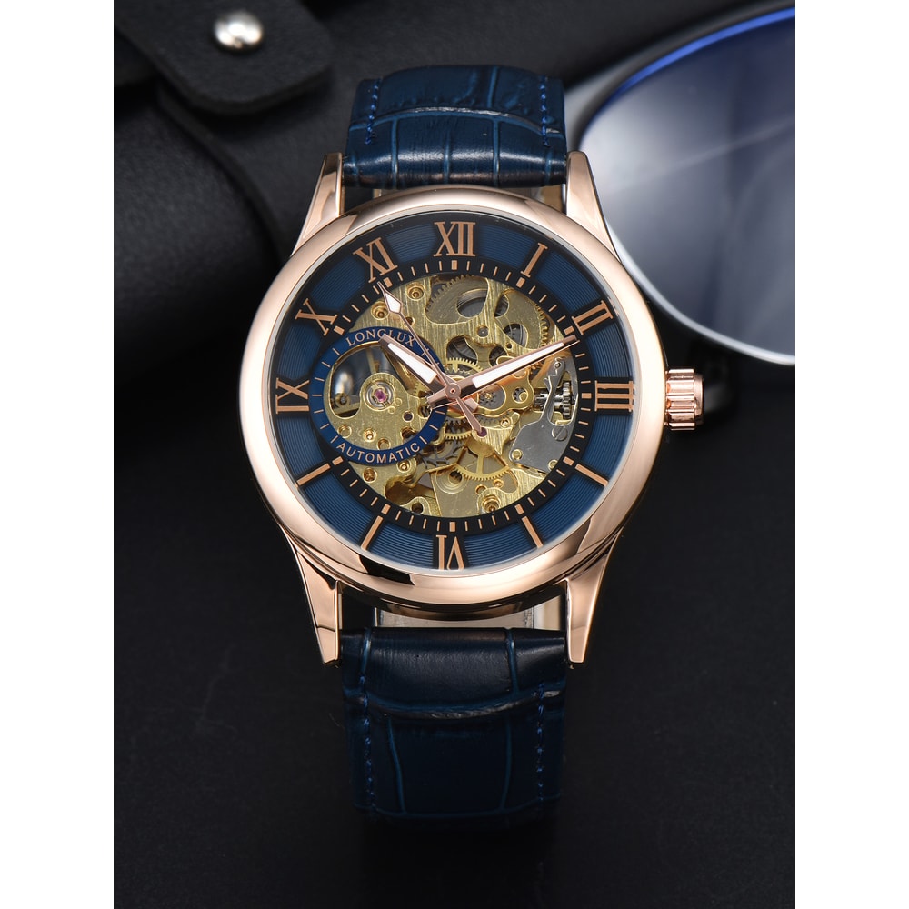 Waterproof Hollow Leather Mens Watch Automatic Mechanical Rome Watch 7