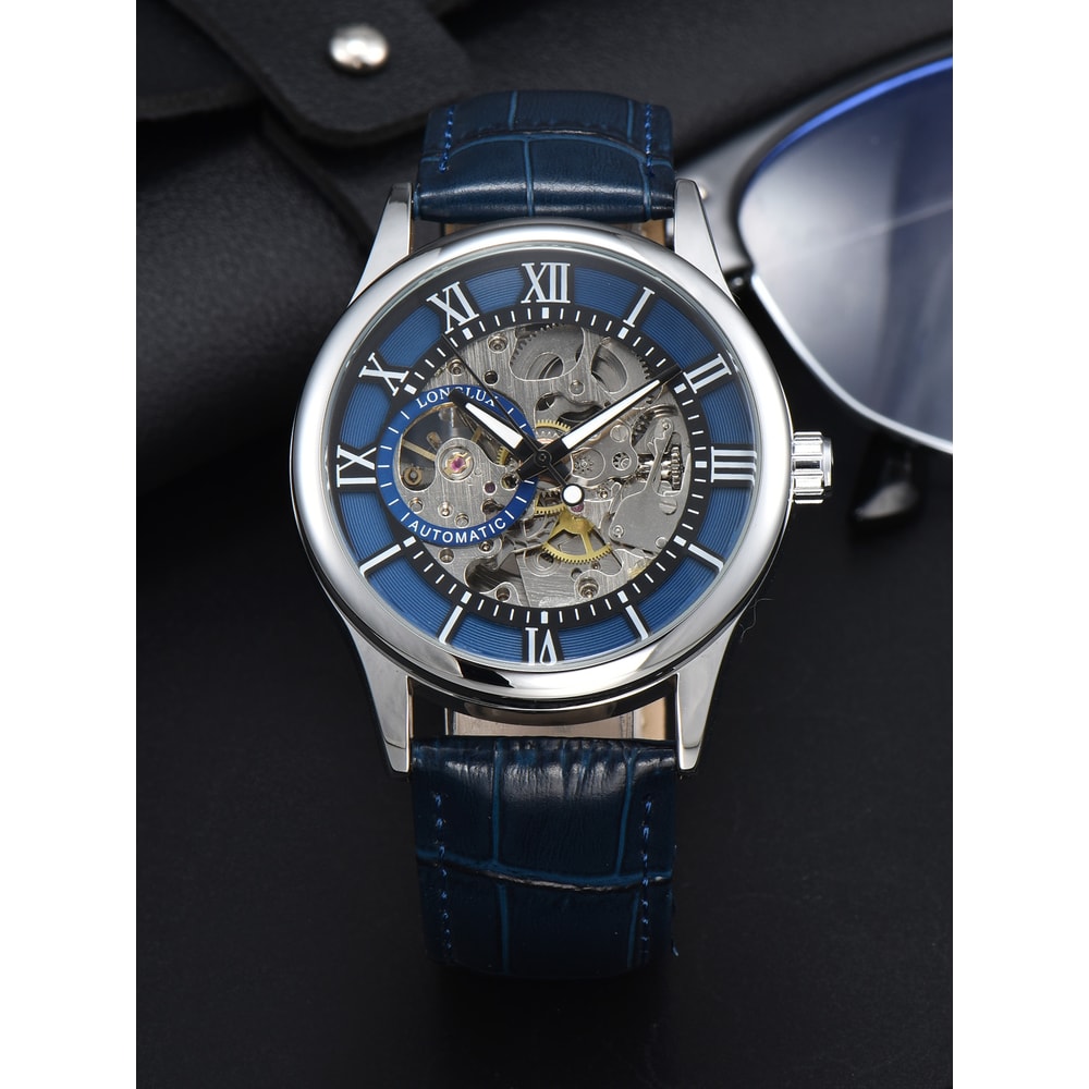 Waterproof Hollow Leather Mens Watch Automatic Mechanical Rome Watch 8