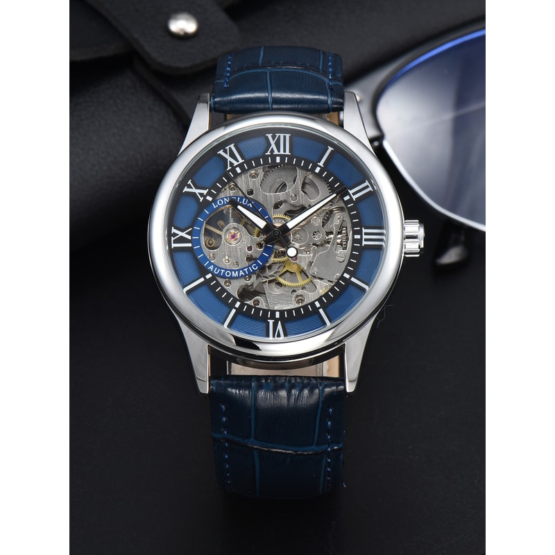 Waterproof Hollow Leather Mens Watch Automatic Mechanical Rome Watch 8