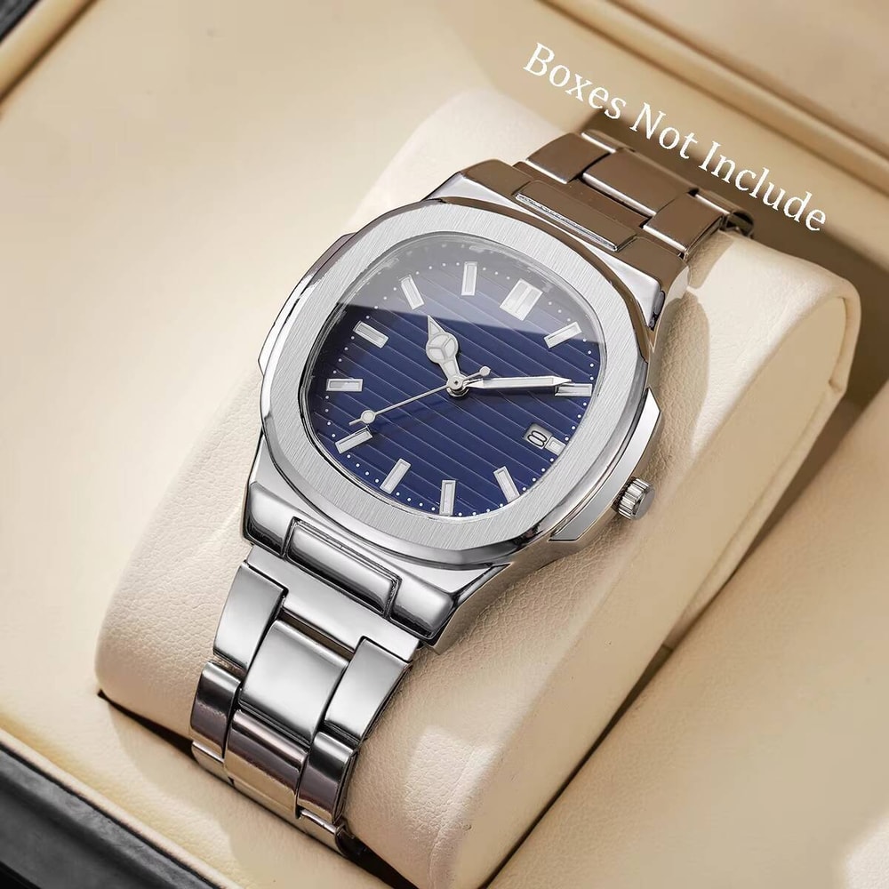 Stainless Steel Calendar Quartz Wristwatch For Men Fashion Square Business Watch 5