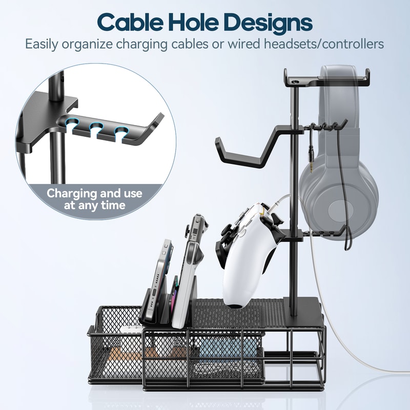 Earphone Stand Organizer, Headset & Controller Holder for Desk, Gaming PC Accessories Storage