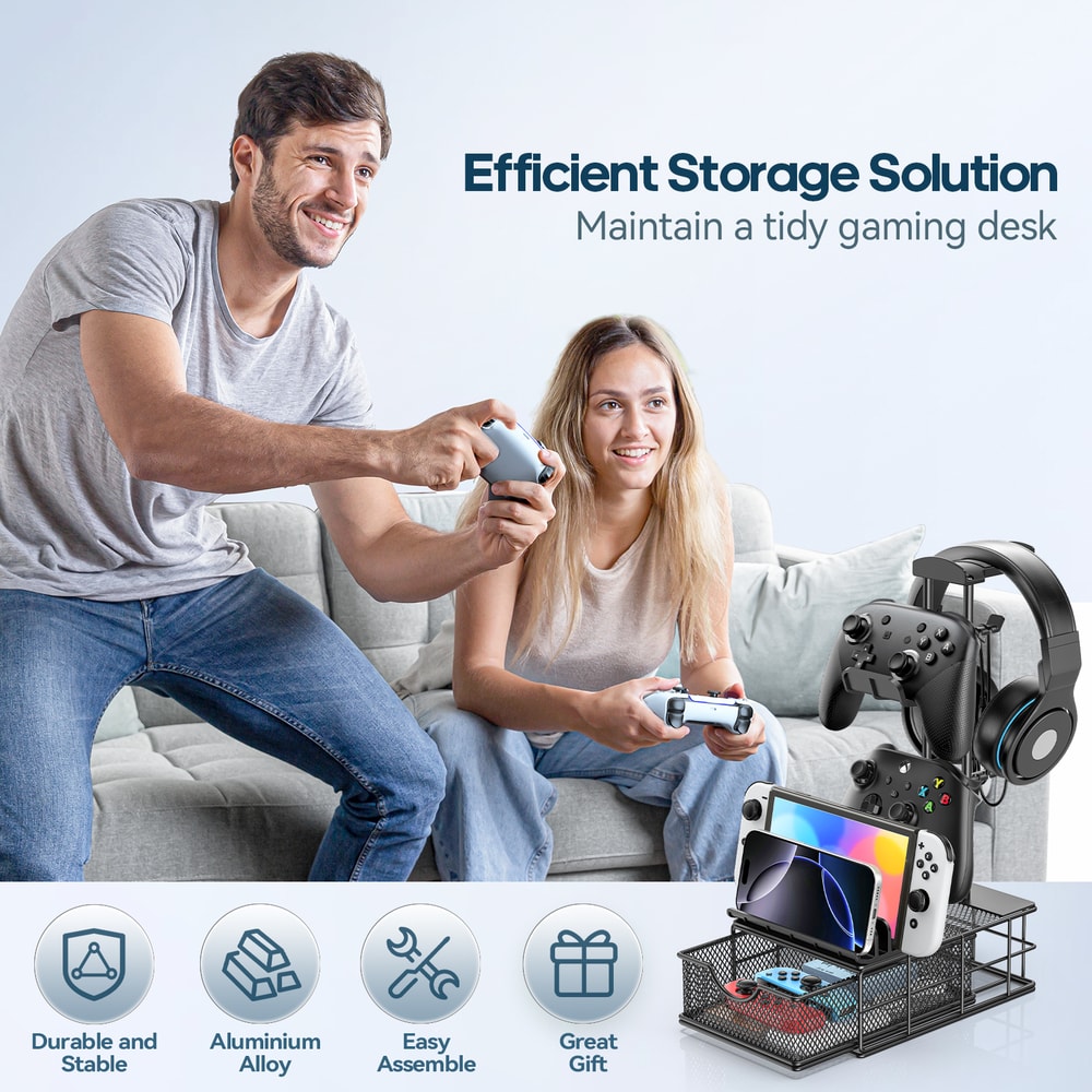 Earphone Stand Organizer, Headset & Controller Holder for Desk, Gaming PC Accessories Storage