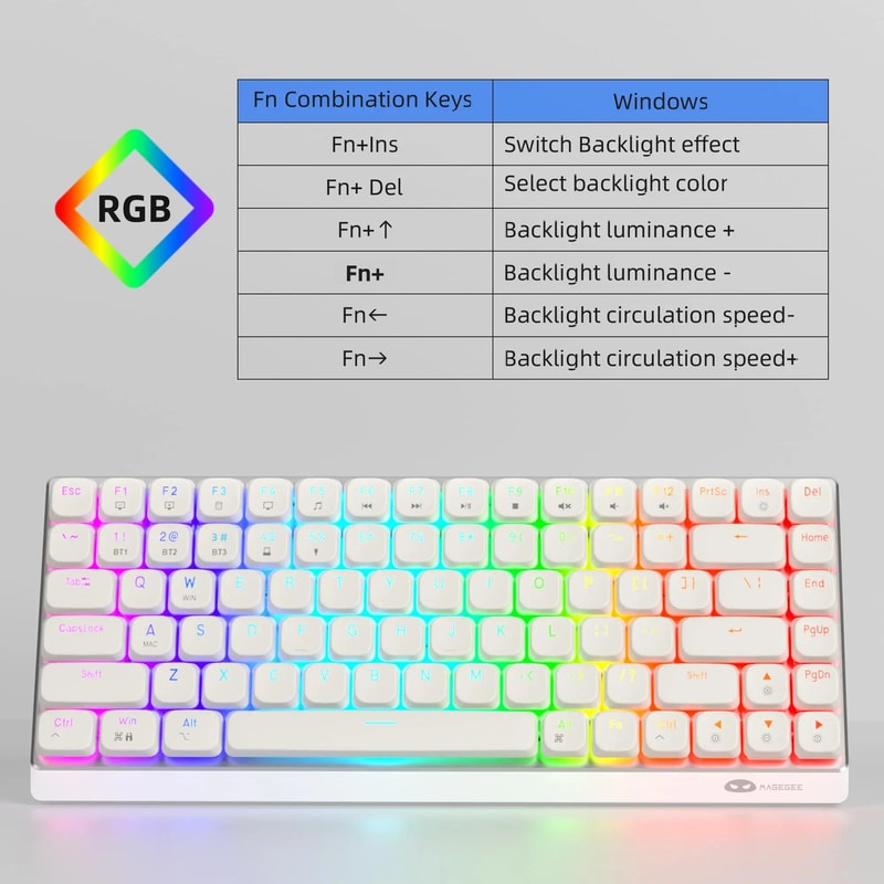 Wireless RGB Mechanical Keyboard Moon84 24GHz Bluetooth USBC Wired Office White Triple Mode For PC 3