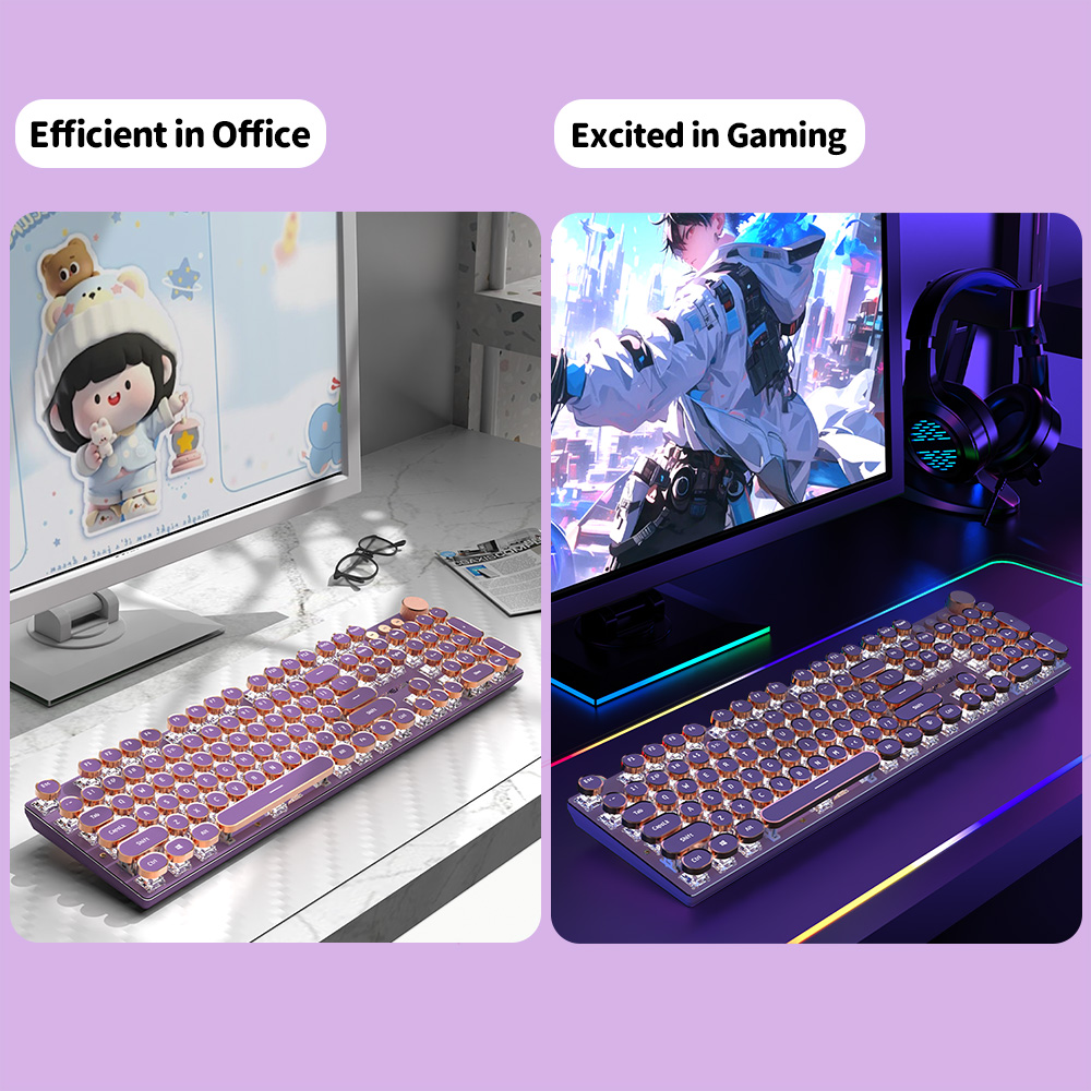 Punk Typewriter Mechanical Gaming Keyboard LED White Backlit Round Keycaps KeyWire Separation 6