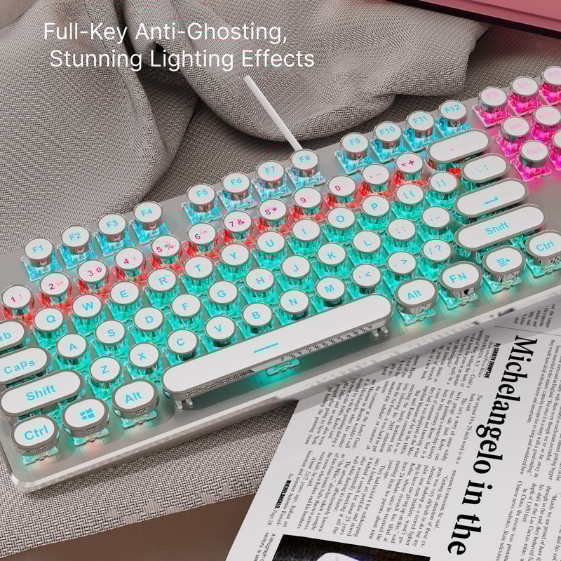 AllMetal Panel Retro Punk Typewriter Mechanical Gaming Keyboard 104 Key USB Wired For Gaming And Of 6