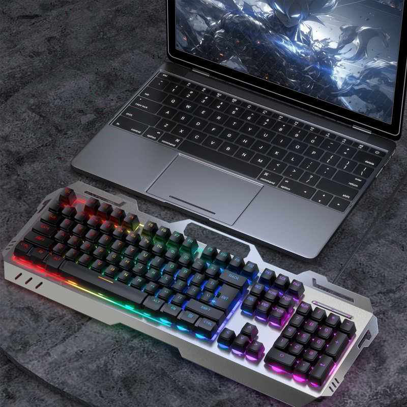 Silent Gaming Keyboard AllMetal Panel Wired Backlit USB Esports Office Game Windows Laptop PC 1