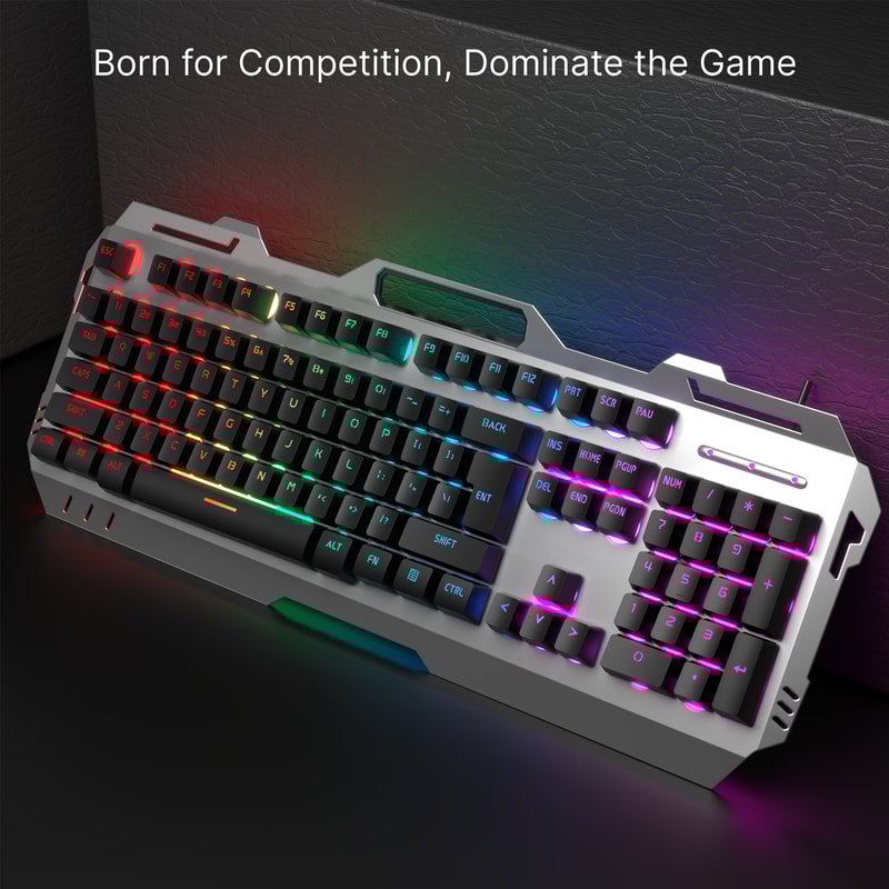 Silent Gaming Keyboard AllMetal Panel Wired Backlit USB Esports Office Game Windows Laptop PC 2