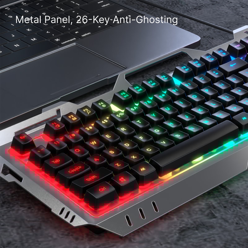 Silent Gaming Keyboard AllMetal Panel Wired Backlit USB Esports Office Game Windows Laptop PC 3