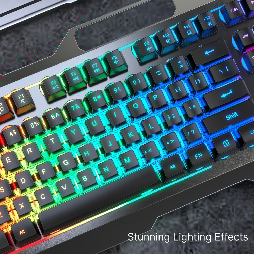 Silent Gaming Keyboard AllMetal Panel Wired Backlit USB Esports Office Game Windows Laptop PC 4