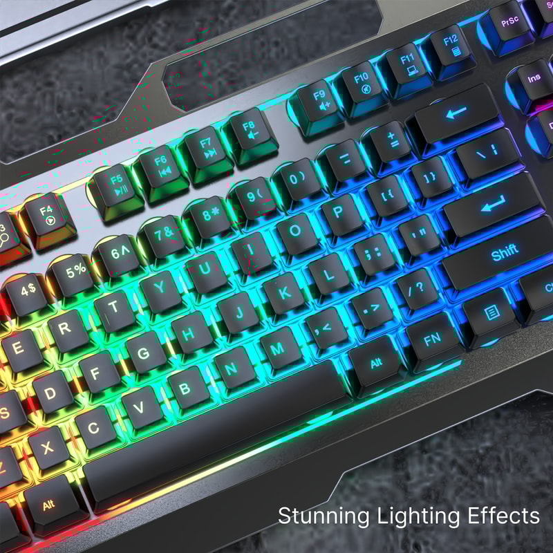 Silent Gaming Keyboard AllMetal Panel Wired Backlit USB Esports Office Game Windows Laptop PC 4