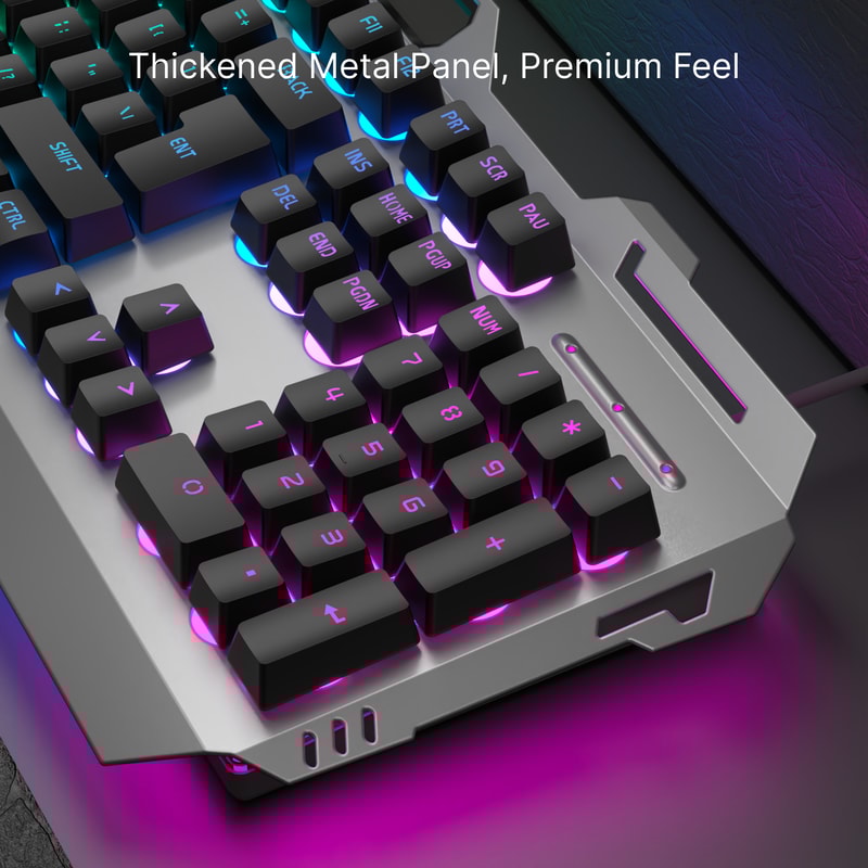 Silent Gaming Keyboard AllMetal Panel Wired Backlit USB Esports Office Game Windows Laptop PC 5