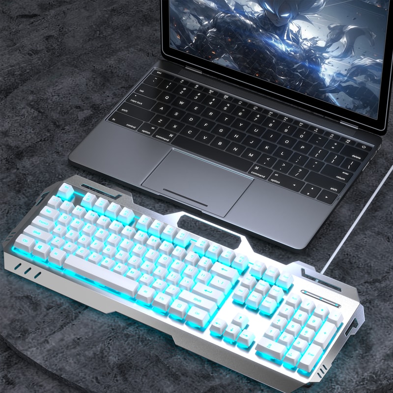 Silent Gaming Keyboard AllMetal Panel Wired Backlit USB Esports Office Game Windows Laptop PC 6