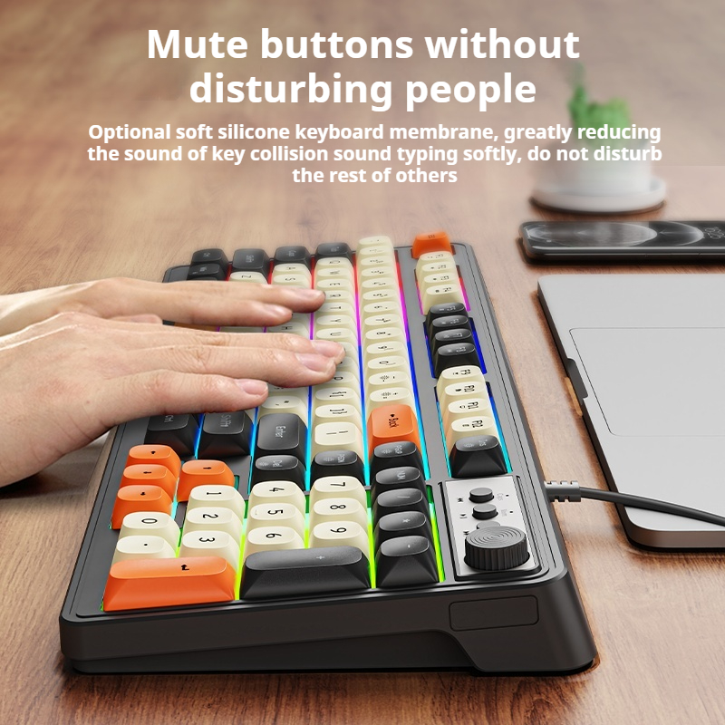 Rainbow Backlit Gaming Office Keyboard Quiet USB Wired Stylish Digital Area For Work And Play 3