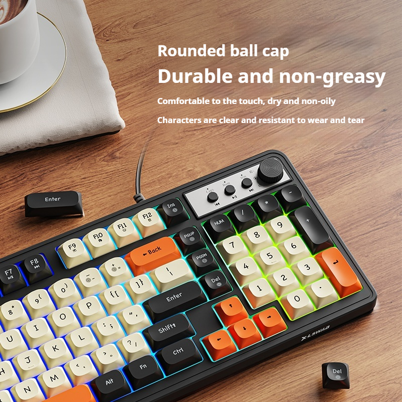 Rainbow Backlit Gaming Office Keyboard Quiet USB Wired Stylish Digital Area For Work And Play 4