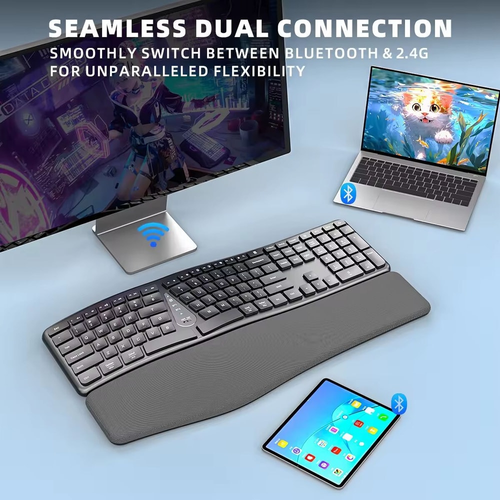 Comfortable Wireless Ergonomic Keyboard With Palm Rest MultiDevice Rechargeable Bluetooth Keyboard 2