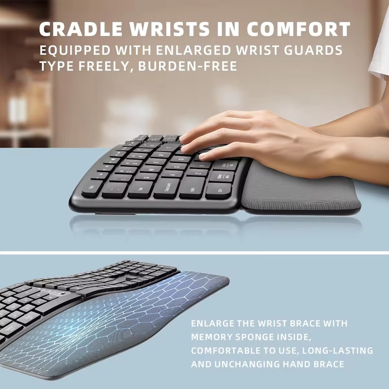 Comfortable Wireless Ergonomic Keyboard With Palm Rest MultiDevice Rechargeable Bluetooth Keyboard 3