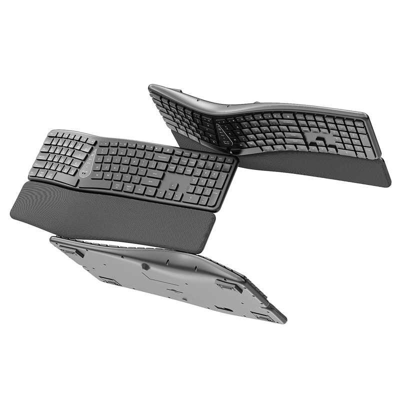 Comfortable Wireless Ergonomic Keyboard With Palm Rest MultiDevice Rechargeable Bluetooth Keyboard 0