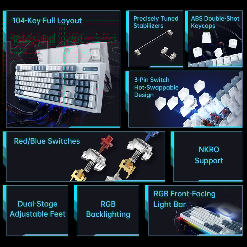 FullSize Thunderobot Mechanical Keyboard Wired Office Gaming Keyboard With ABS Shinethrough Keycaps