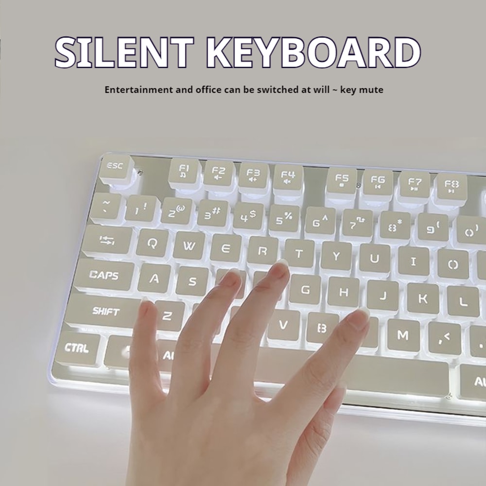 Silent Office Keyboard Wired With Water Drop Keycaps AllMetal Panel For Gaming And Office Use White 4