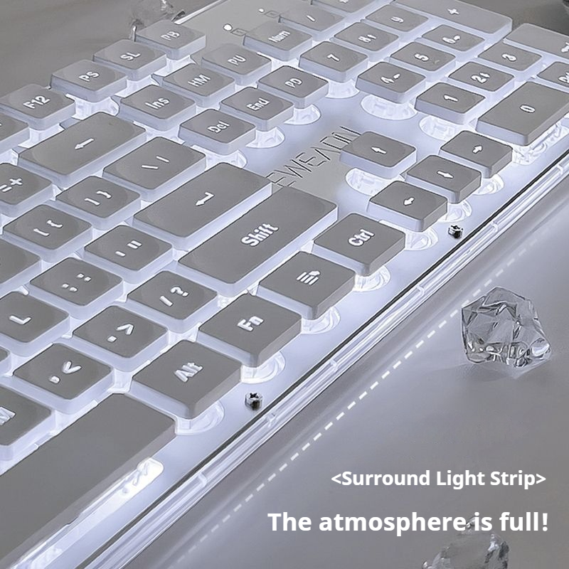 Silent Office Keyboard Wired With Water Drop Keycaps AllMetal Panel For Gaming And Office Use White 6