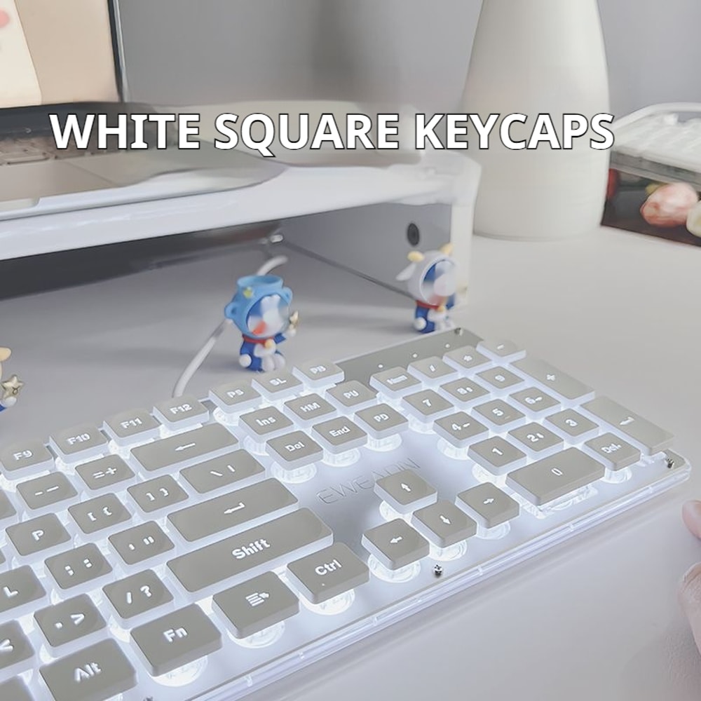 Silent Office Keyboard Wired With Water Drop Keycaps AllMetal Panel For Gaming And Office Use White 1