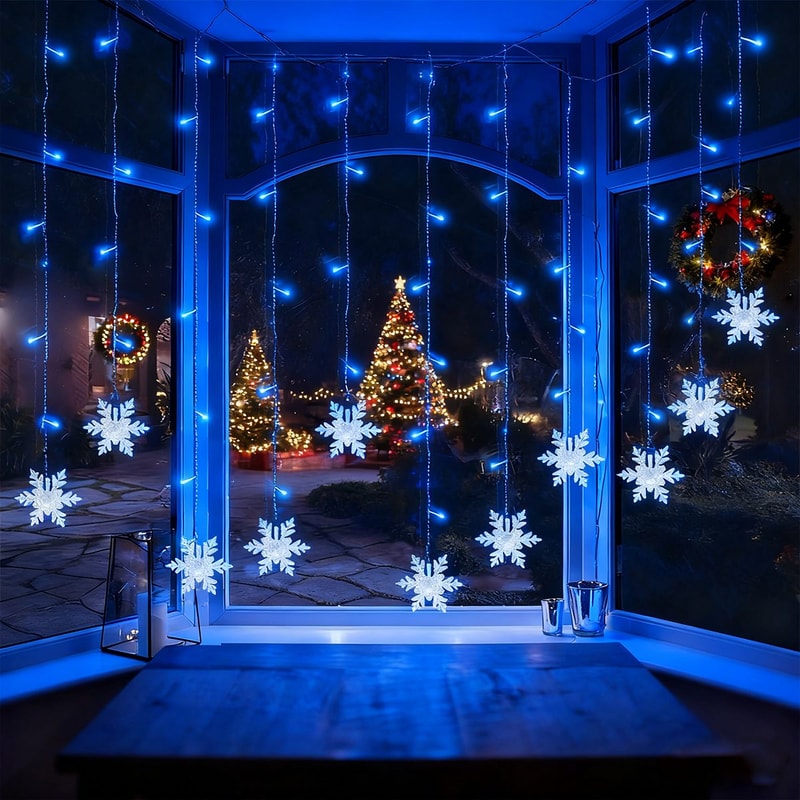 Solar Powered Snowflakes Lights Waterproof Christmas Curtain Lights For Holiday Decor 3