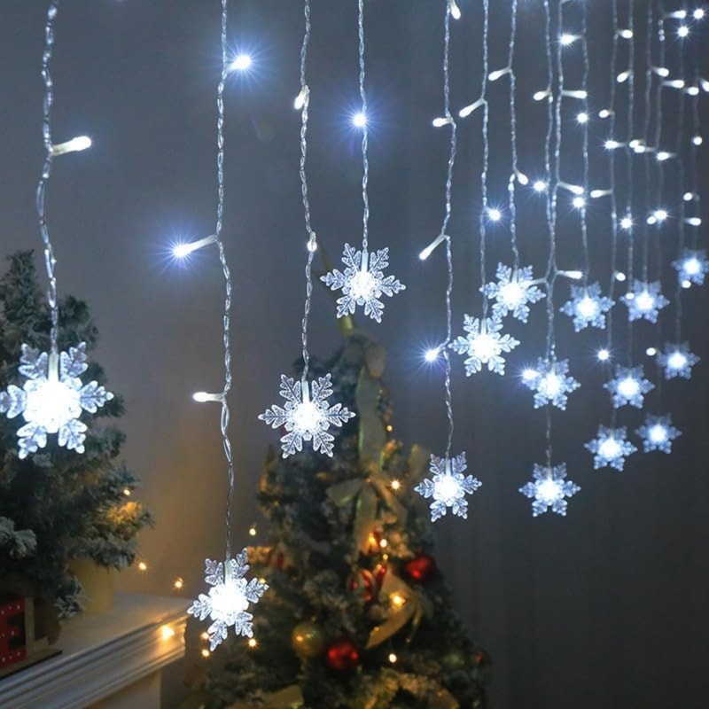 Solar Powered Snowflakes Lights Waterproof Christmas Curtain Lights For Holiday Decor 2