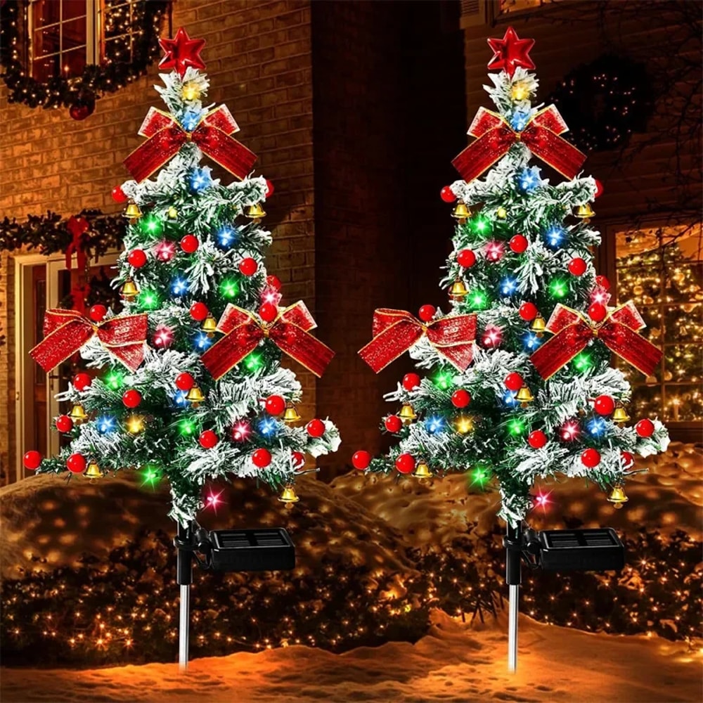 Decorated Solar Cedar Christmas Tree Lights, Outdoor Patio Garden Lamp for Christmas Atmosphere
