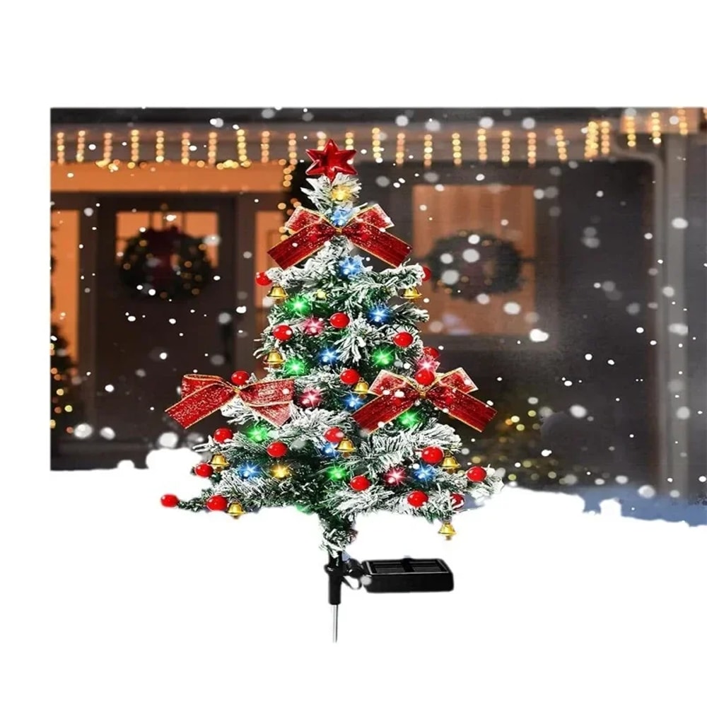Decorated Solar Cedar Christmas Tree Lights, Outdoor Patio Garden Lamp for Christmas Atmosphere
