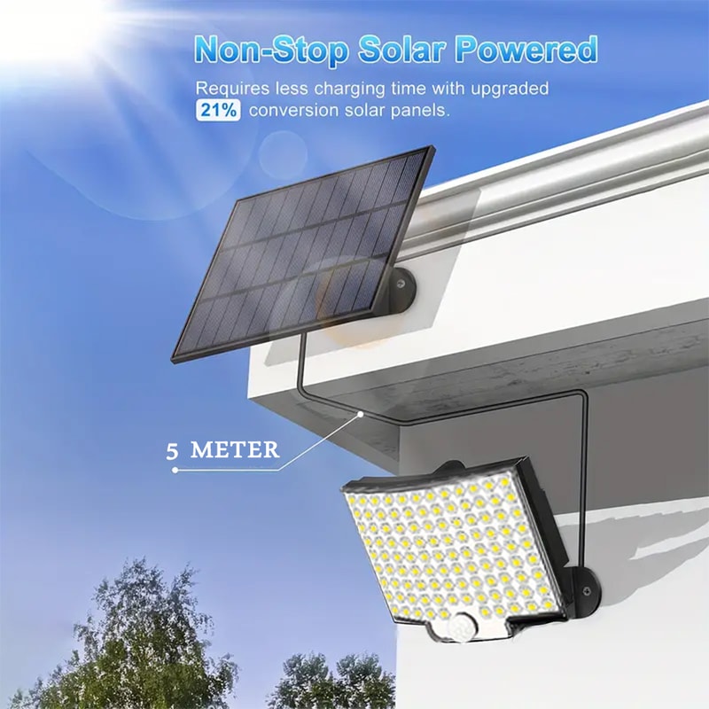 Outdoor Solar Flood Lights with , Motion Sensor, Light Modes, Garden, Garage, Street Lamp, Separate Panel