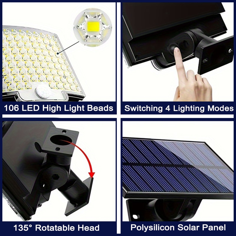 Outdoor Solar Flood Lights with , Motion Sensor, Light Modes, Garden, Garage, Street Lamp, Separate Panel