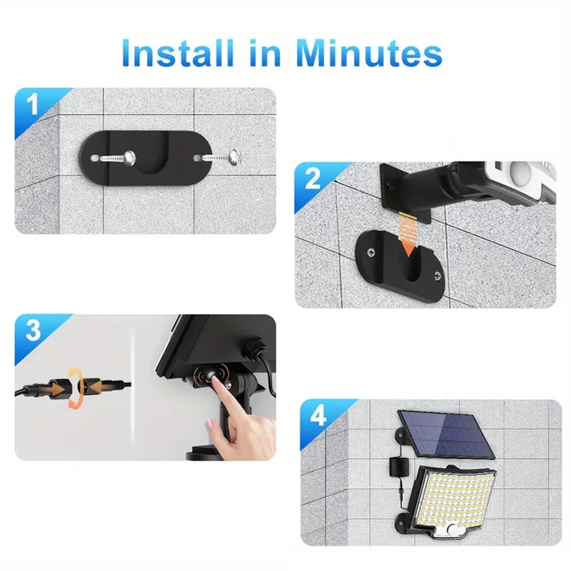 Outdoor Solar Flood Lights with , Motion Sensor, Light Modes, Garden, Garage, Street Lamp, Separate Panel