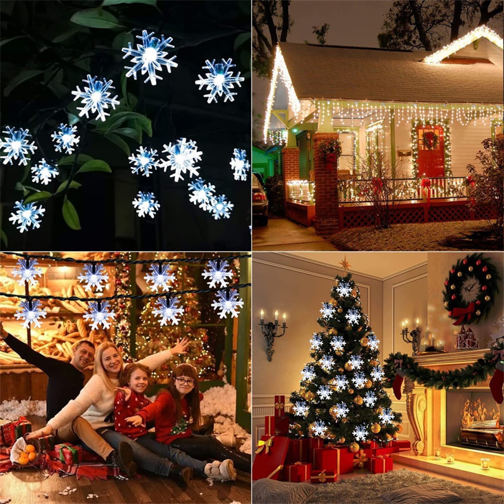 Solar Snowflake Garland Light String for Garden, Wedding & Christmas Outdoor Eave Decoration