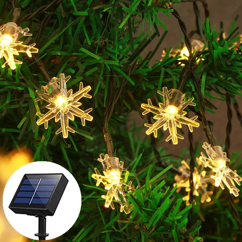 Solar Snowflake Garland Light String for Garden, Wedding & Christmas Outdoor Eave Decoration
