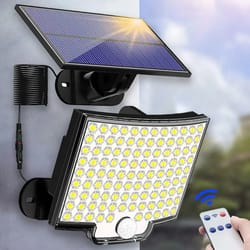 solar-powered outdoor lights with motion sensor, waterproof led floodlight for wall, patio, backyard, garage