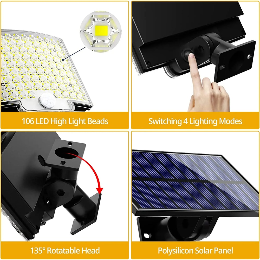 SolarPowered Outdoor Lights With Motion Sensor Waterproof LED Floodlight For Wall Patio Backyard Ga 2