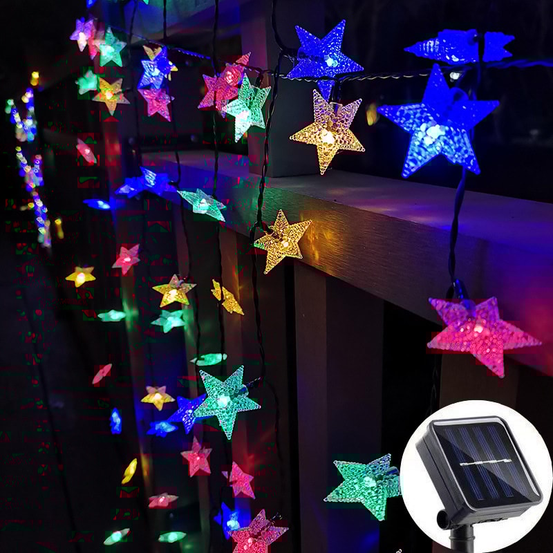 Solar Star String Lights, Outdoor Weatherproof LED Lights for Garden, Christmas, Patio Decor