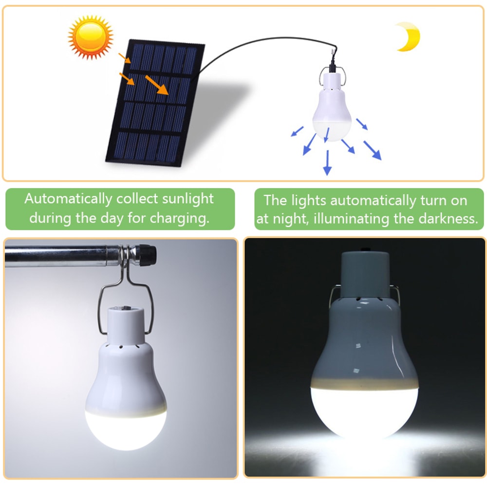 LED Solar Bulb with USB and Solar Charging, Waterproof Hanging Lamp for Garden Hiking Camping