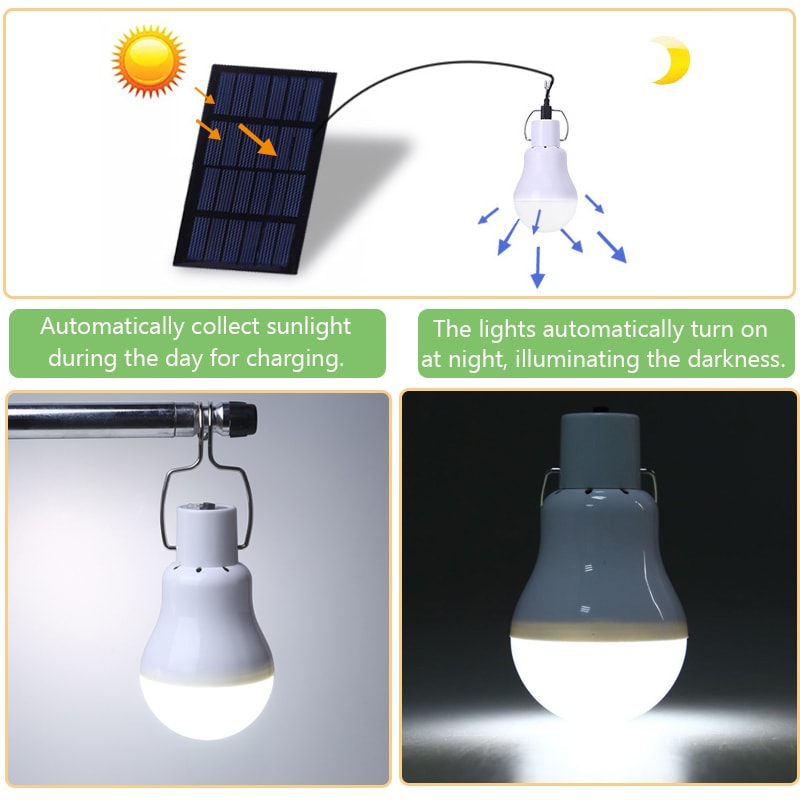 LED Solar Bulb with USB and Solar Charging, Waterproof Hanging Lamp for Garden Hiking Camping