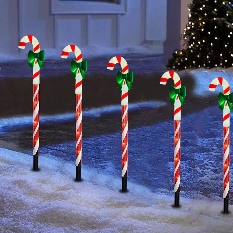 Solar Christmas Candy Cane Lights Waterproof Pathway Decoration For Yard 0