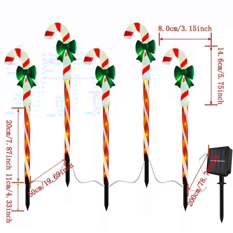 Solar Christmas Candy Cane Lights Waterproof Pathway Decoration For Yard 2