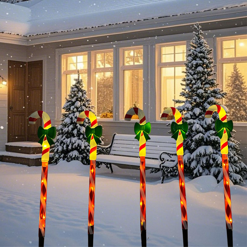 Solar Christmas Candy Cane Lights Waterproof Pathway Decoration For Yard 3