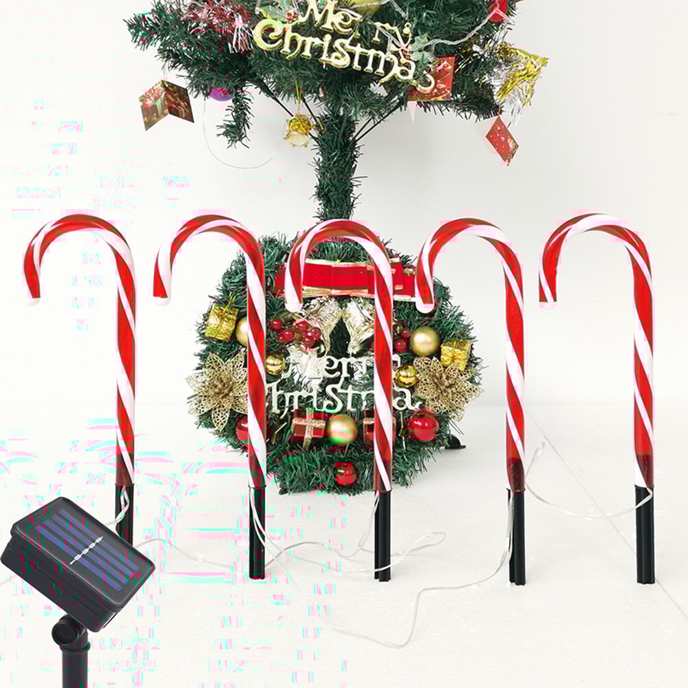 Solar Christmas Candy Cane Lights Waterproof Pathway Decoration For Yard 4