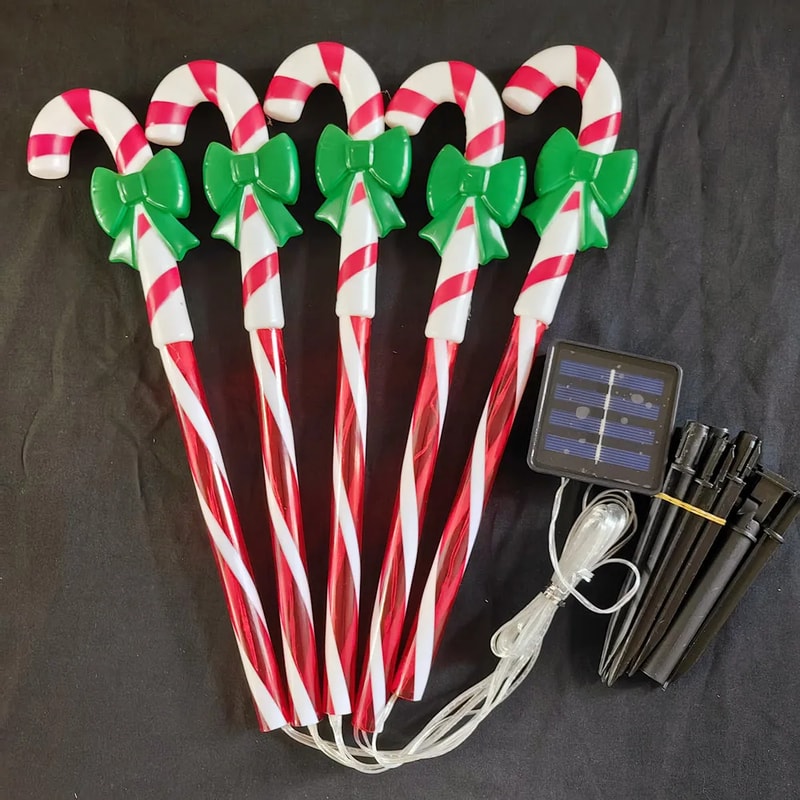 Solar Christmas Candy Cane Lights Waterproof Pathway Decoration For Yard 6