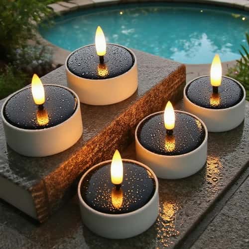 Solar Candles Waterproof, Reusable LED Tea Light Candles, Dusk to Dawn Lighting for Lanterns, Garden