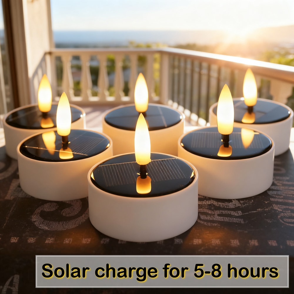 Solar Candles Waterproof Reusable LED Tea Light Candles Dusk To Dawn Lighting For Lanterns Garden 3