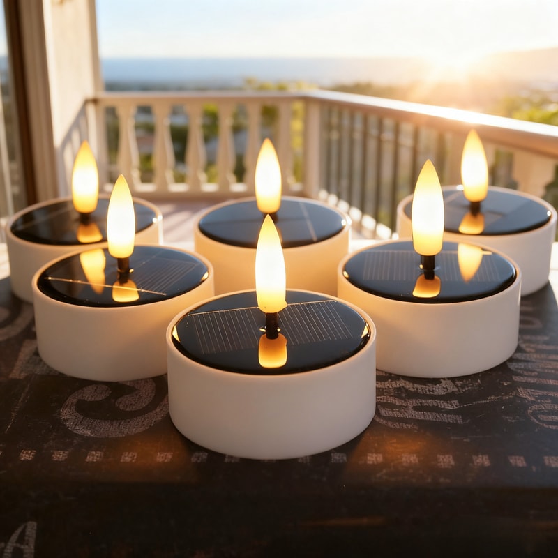 Solar Candles Waterproof Reusable LED Tea Light Candles Dusk To Dawn Lighting For Lanterns Garden 5