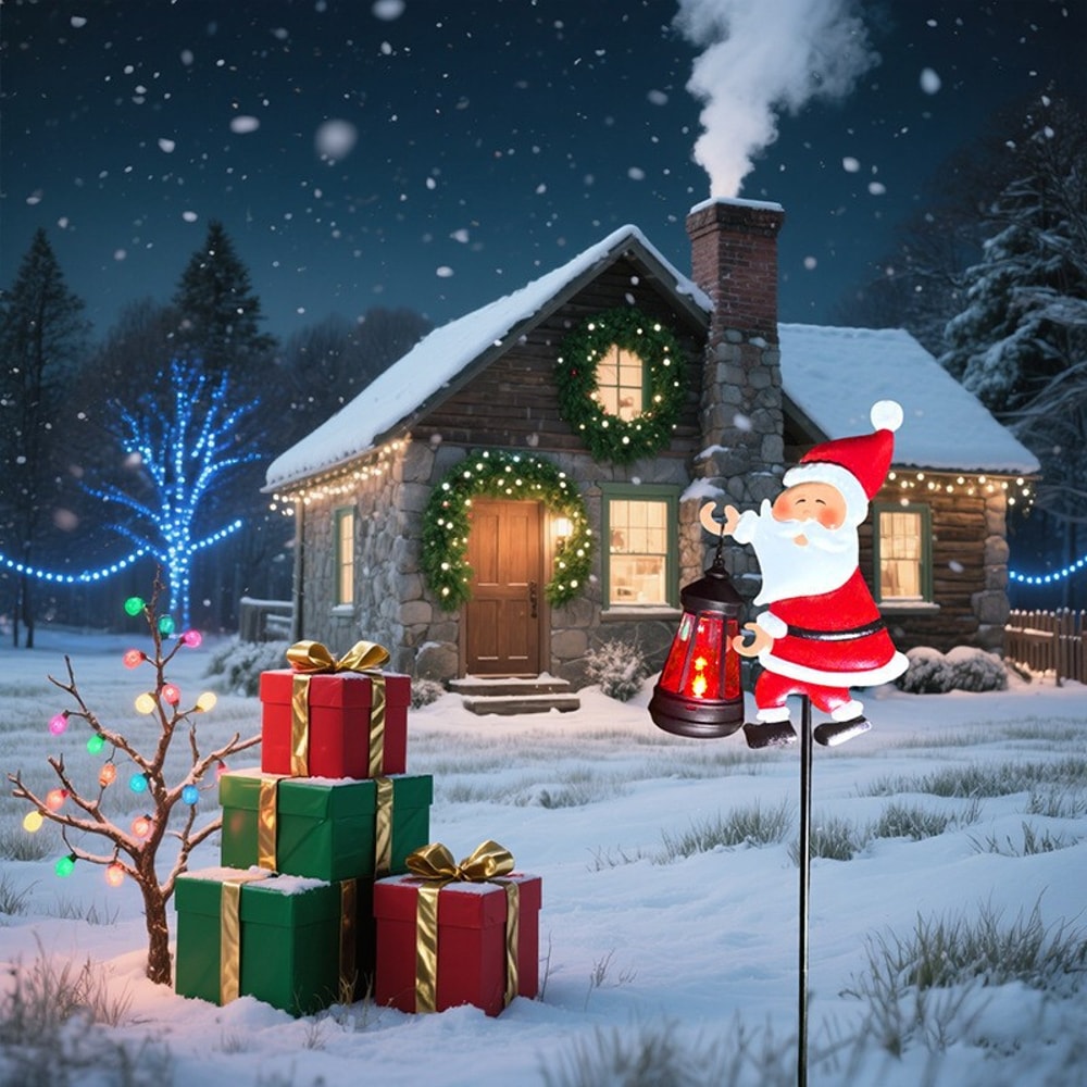 Garden Lawn Christmas Lights Solar Santa Claus Kettle Lamp Solar Night Lights For Outdoors 1